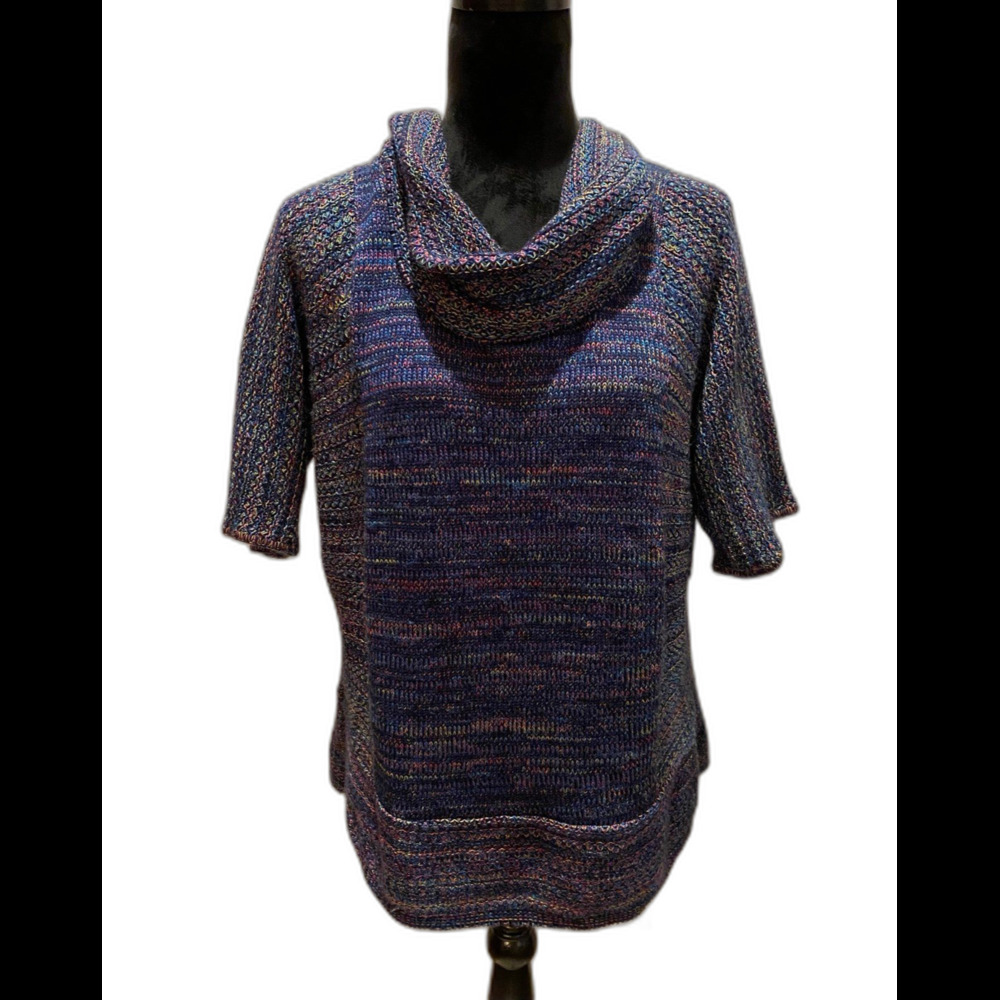 Christopher &‎ Banks Womans Sweater Size Large Blue Pink Varigated Cowl Neck